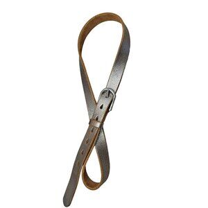 American Eagle Silver Metallic Brown Leather Belt With‎ Silver Buckle Sz M